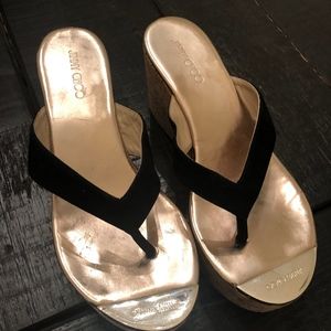 Jimmy Choo Pathos Platform Wedge Black Suede Thong